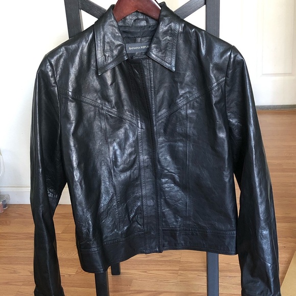 Banana republic black leather jacket - Picture 1 of 3